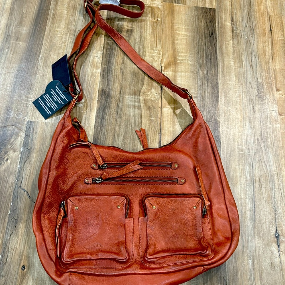 NWT chestnut leather cross body messenger